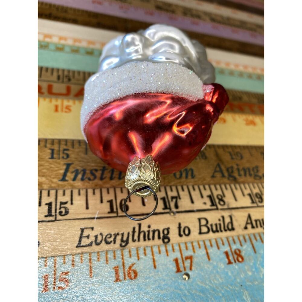Vintage Blown‎ Glass ST NICK SANTA HEAD Jumbo Christmas Ornament West Germany - Picture 6 of 15